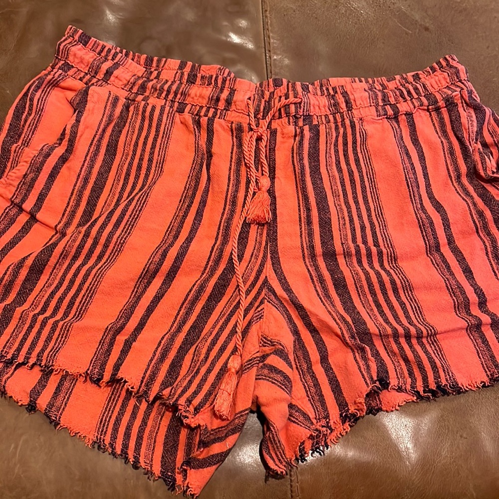 Coral and navy striped shorts